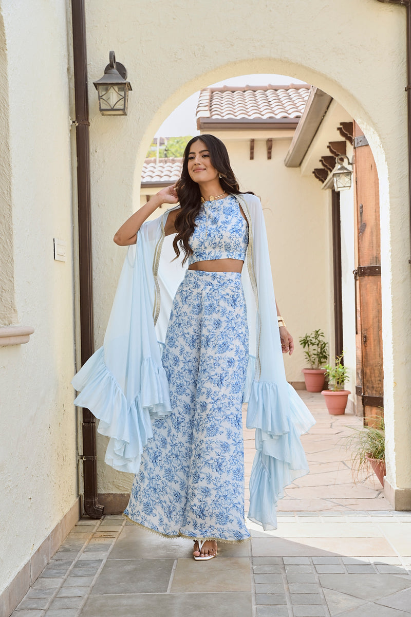 Buy Blue Satin Crop Top Palazzo Set For Women by Shehlaa Khan Online at Aza  Fashions.